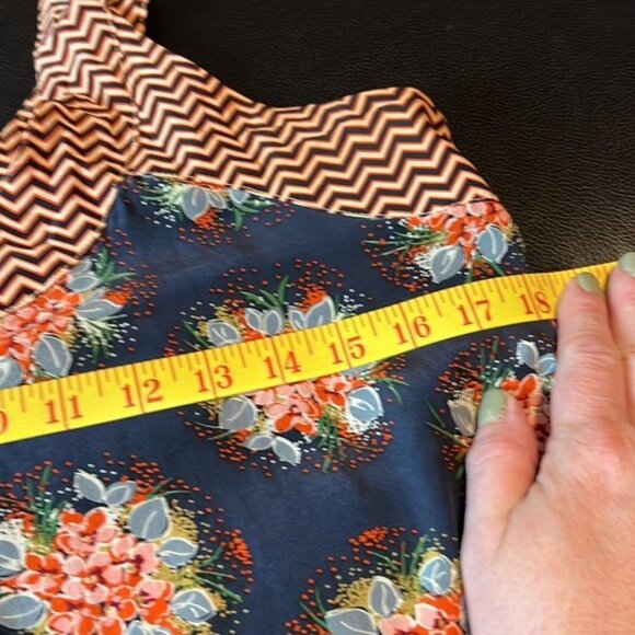 Jenny Han Navy Floral & Chevron Print Silk Sleeveless Tank Top S Boho Cottage - Picture 6 of 7